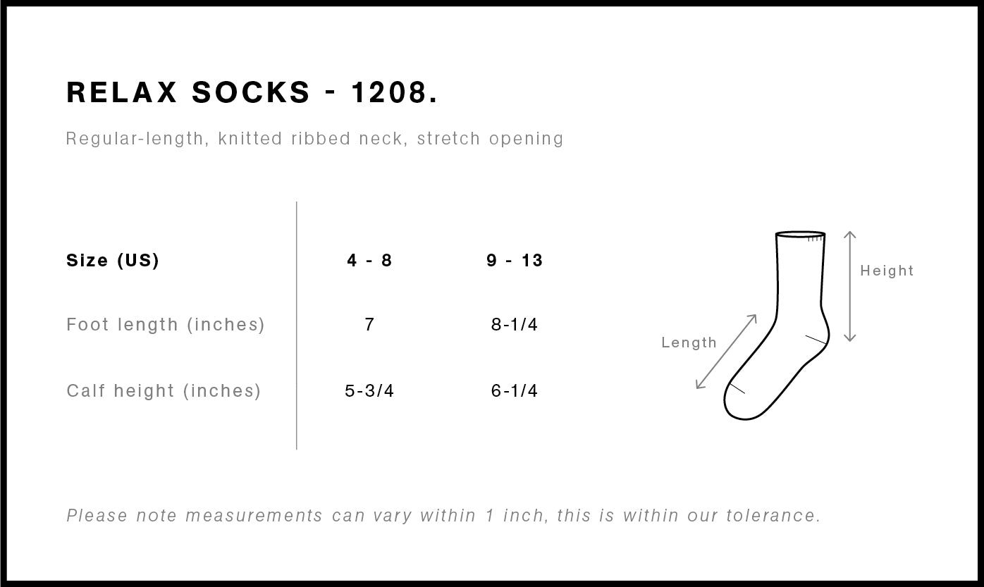 Size chart for DEGEN LOGO SOCKS