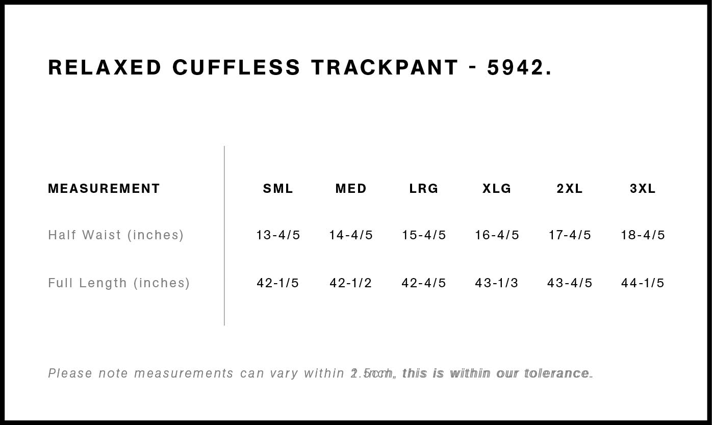 Size chart for DEGEN RELAXED SWEATPANT