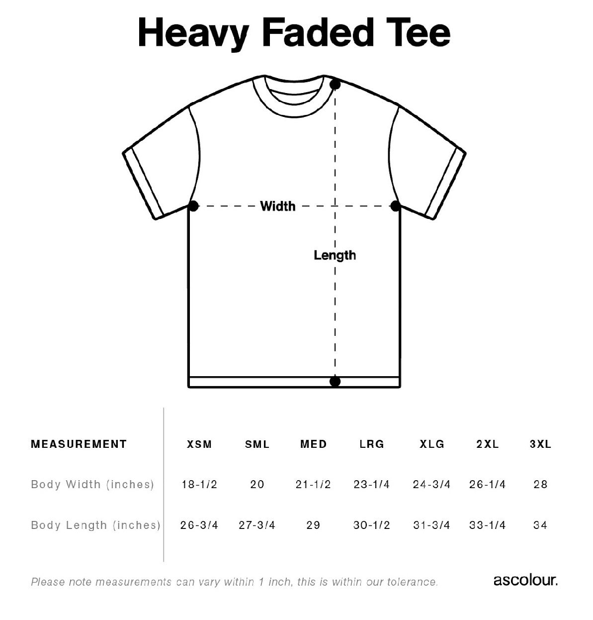 Size chart for DEGEN LOGO T-SHIRT