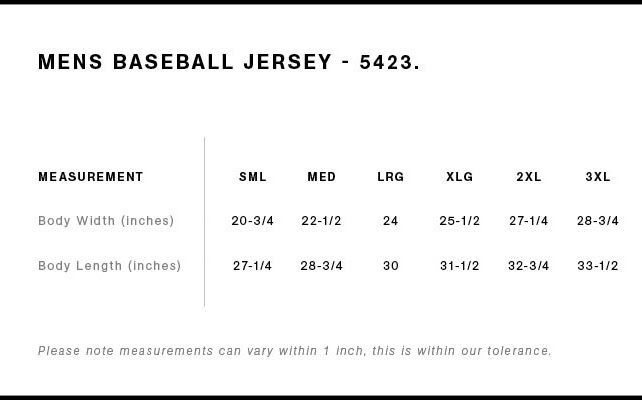 Size chart for DEGEN CLUB JERSEY