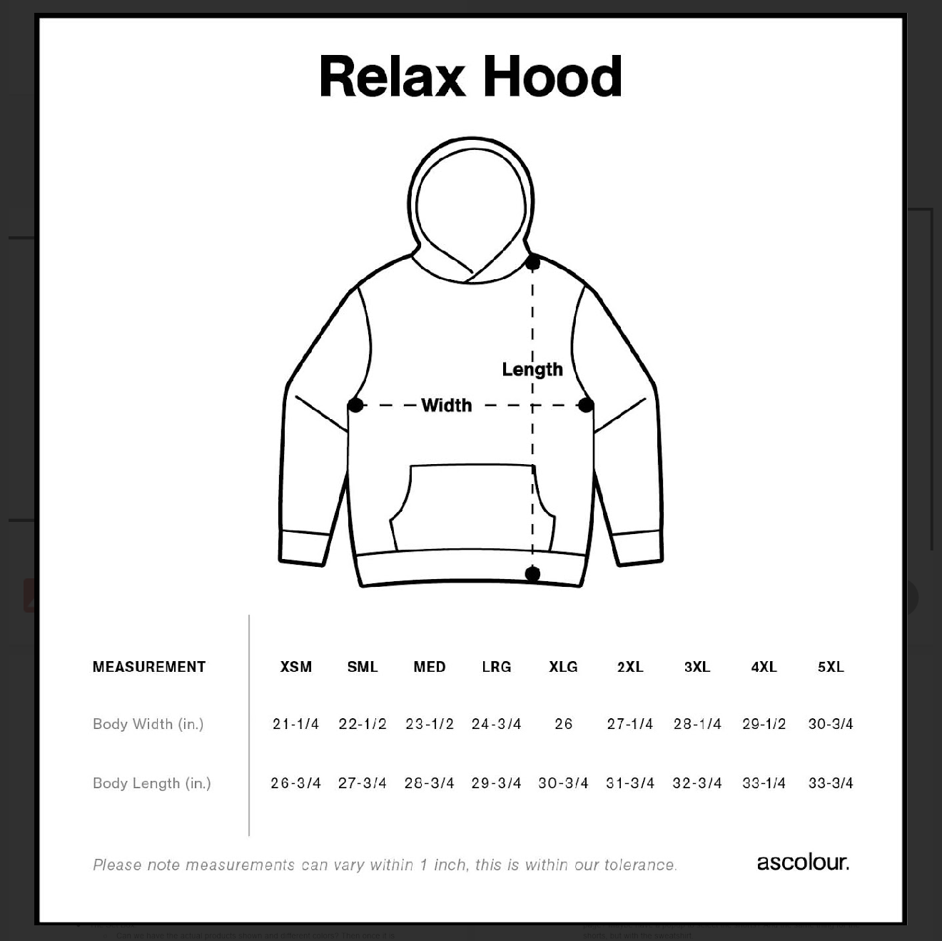 Size chart for DEGEN RELAX HOODIE